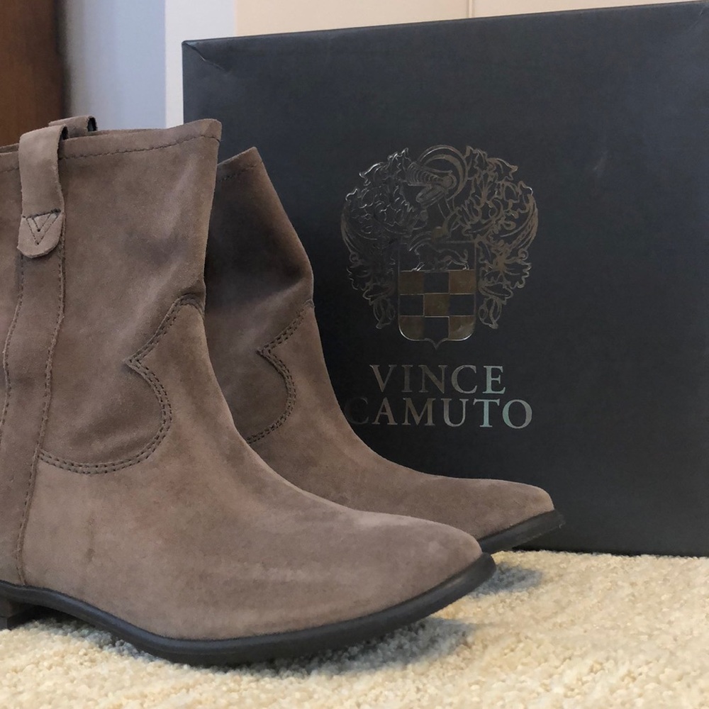 Vince Camuto Suede Taupe Fanti Booties